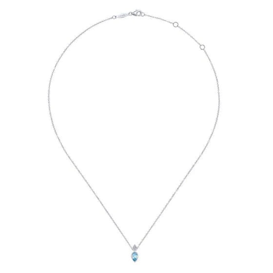 Gabriel & Co 14k White Gold 0.03ct Diamond Blue Topaz Necklace NK5751W45BT