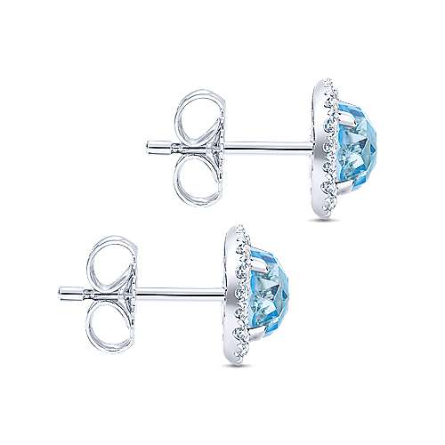 Gabriel & Co. 14K White Gold Blue Topaz and 0.09ct Diamond Halo Stud Earrings EG11000W45BT