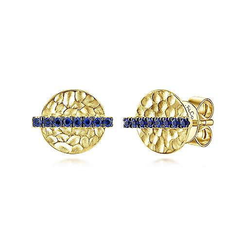 Gabriel & Co. 14k Yellow Gold Hammered Disc Sapphire Bar Stud Earrings EG13100Y4JSA