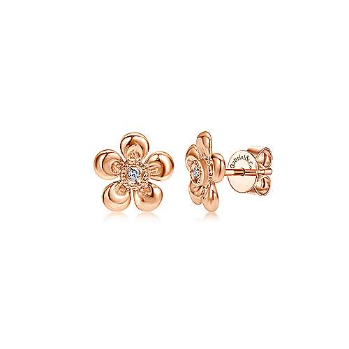 Gabriel & Co. 14k Rose Gold Floral Round Diamond Stud Earrings EG9866K45JJ
