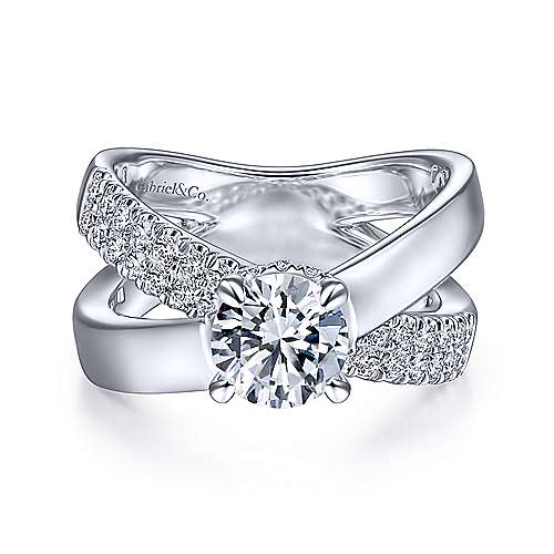 Gabriel & Co 14K White Gold Round Criss Cross Shank Diamond Engagement Ring ER14963R4W44JJ