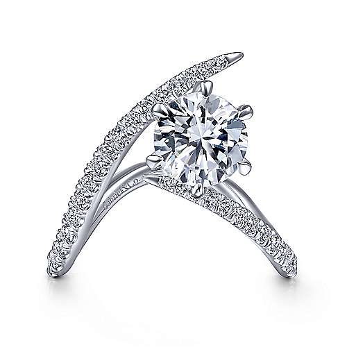 Gabriel & Co 14K White Gold Free Form Round Diamond Engagement Ring ER15012R6W44JJ