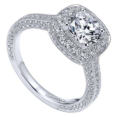 Gabriel & Co 14K White Gold Round Diamond Halo Engagement Ring ER7256W44JJ