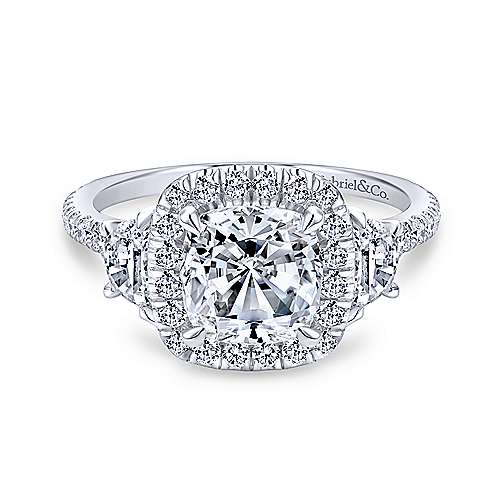 Gabriel & Co 14K White Gold Cushion Three Stone Halo Diamond Engagement Ring  ER9189W44JJ