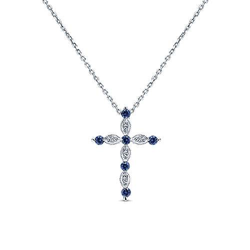 Gabriel & Co. 14K White Gold Sapphire and Diamond Cross Pendant Necklace NK4984W45SA