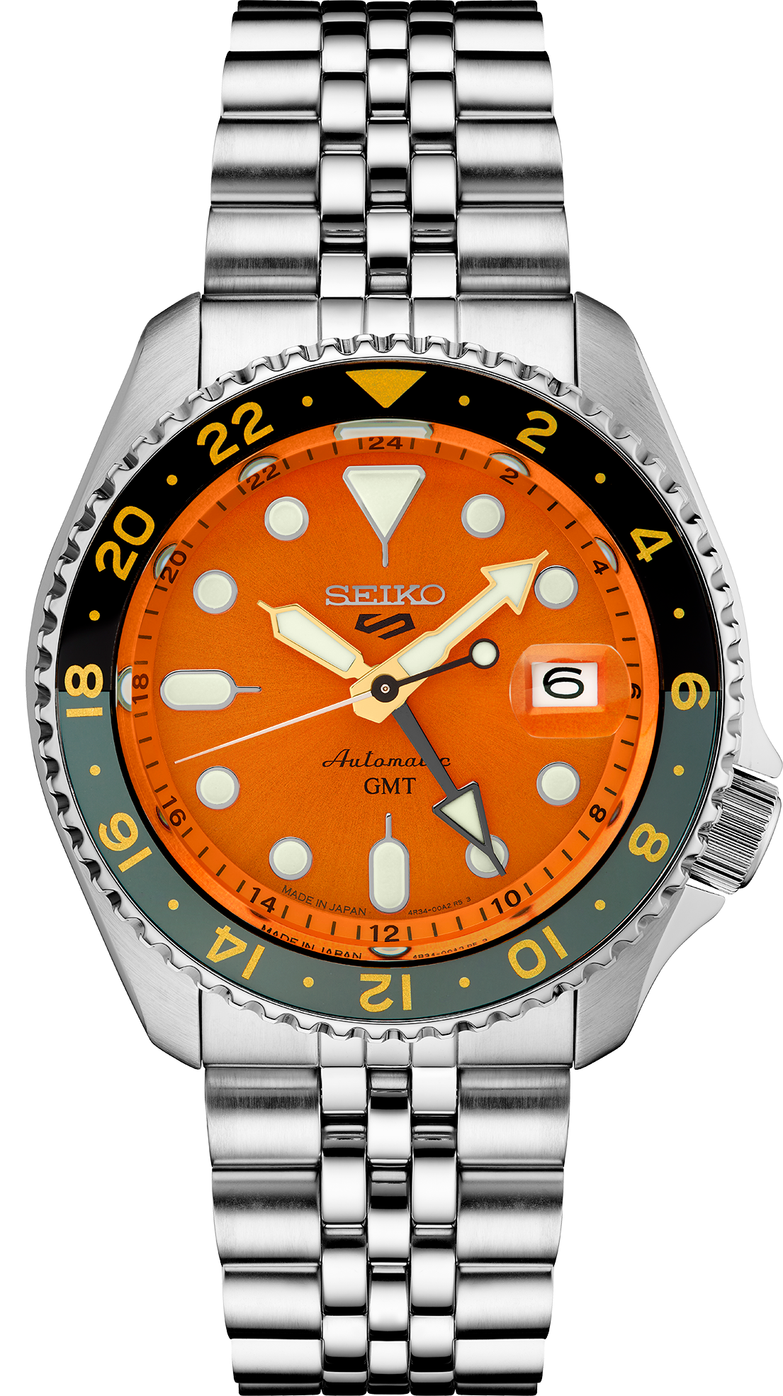 Seiko 5 Sports Men's SSK005 Automatic Orange Dial GMT Stainless Watch